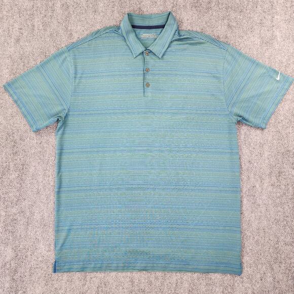 Nike Golf Polo Shirt Mens XXL Blue Green Diamond Stripe Short Sleeve Performance - Picture 1 of 14
